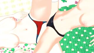 Aqua and Megumin Rub their Pussies and Orgasm Together.