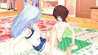 Aqua and Megumin Rub their Pussies and Orgasm Together.