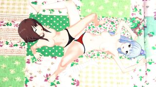 Aqua and Megumin Rub their Pussies and Orgasm Together.