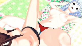 Aqua and Megumin Rub their Pussies and Orgasm Together.