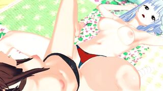 Aqua and Megumin Rub their Pussies and Orgasm Together.