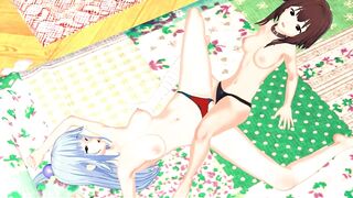 Aqua and Megumin Rub their Pussies and Orgasm Together.