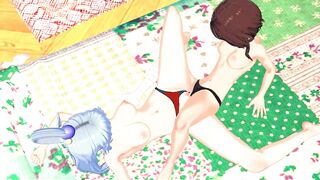 Aqua and Megumin Rub their Pussies and Orgasm Together.