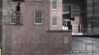3D Cartoon Babe Gets Fucked Hard on a Fire Escape