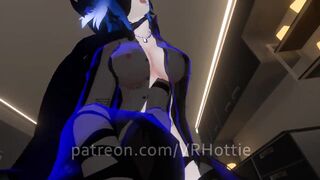 Blue Haired Devil Succubus in Straps Blindfold Rides for Senpai Tattoos POV Lap Dance Hentai Robe