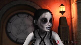 Two shemale witches play with a hot blonde in the castle