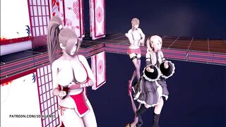MMD Waiting for a Chance to Pounce (虎視眈々) Striptease DOA Mai Shiranui Marie Rose Misaki StripDance