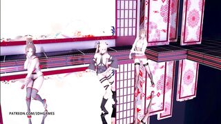 MMD Waiting for a Chance to Pounce (虎視眈々) Striptease DOA Mai Shiranui Marie Rose Misaki StripDance