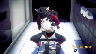 Furry Hentai - Black Kitty Fingering in a Japanese Toilet