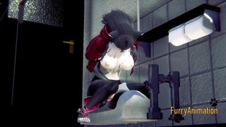 Furry Hentai - Black Kitty Fingering in a Japanese Toilet