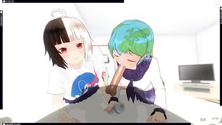 3D HENTAI POV Earth-chan and Moon-chan Give you a Blowjob