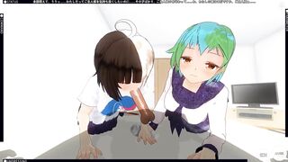 3D HENTAI POV Earth-chan and Moon-chan Give you a Blowjob