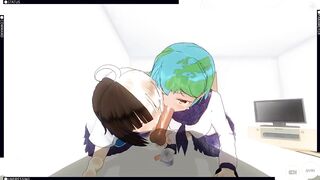 3D HENTAI POV Earth-chan and Moon-chan Give you a Blowjob