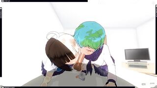 3D HENTAI POV Earth-chan and Moon-chan Give you a Blowjob