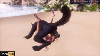 A Huge Wolf Fucks a Redhead Beauty on the Seashore