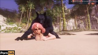 A Huge Wolf Fucks a Redhead Beauty on the Seashore