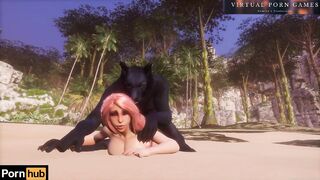 A Huge Wolf Fucks a Redhead Beauty on the Seashore