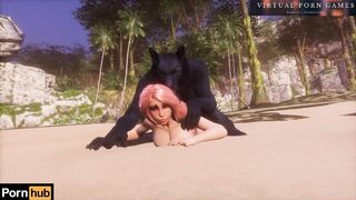 A Huge Wolf Fucks a Redhead Beauty on the Seashore