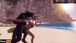 A Huge Wolf Fucks a Redhead Beauty on the Seashore