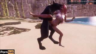 A Huge Wolf Fucks a Redhead Beauty on the Seashore