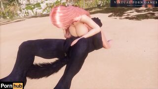 A Huge Wolf Fucks a Redhead Beauty on the Seashore
