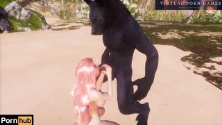 A Huge Wolf Fucks a Redhead Beauty on the Seashore