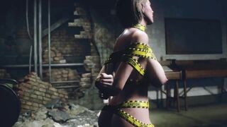 Jill Valentine Yellow Tape Bounded with Big Jiggly Tits - Resident Evil: Duct Tape Bondage Special