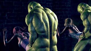Three Lewd Girls Fuck with Goblin in the back Alley