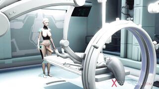 Sexy sci-fi female android fucks an alien in space station