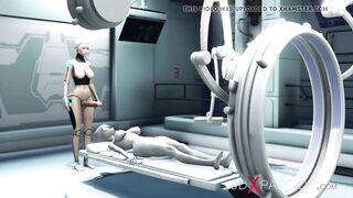 Sexy sci-fi female android fucks an alien in space station
