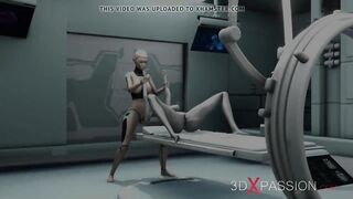 Sexy sci-fi female android fucks an alien in space station