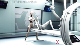 Sexy sci-fi female android fucks an alien in space station