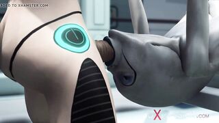Sexy sci-fi female android fucks an alien in space station