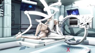 Sexy sci-fi female android fucks an alien in space station