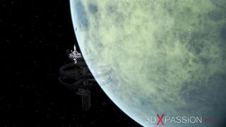 Sexy sci-fi female android fucks an alien in space station