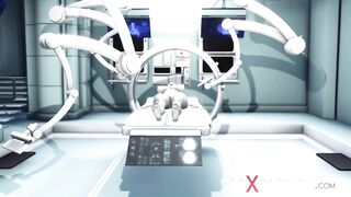 Sexy sci-fi female android fucks an alien in space station