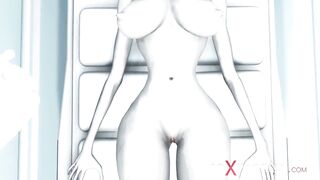 Sexy sci-fi female android fucks an alien in space station