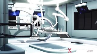 Sexy sci-fi female android fucks an alien in space station
