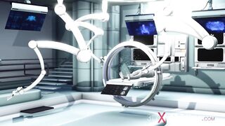 Sexy sci-fi female android fucks an alien in space station