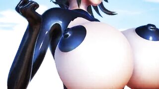 MMD 3D huge tits girl in a tight school swimsuit