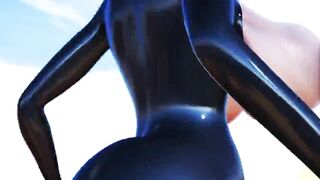 MMD 3D huge tits girl in a tight school swimsuit