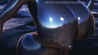 MMD 3D huge tits girl in a tight school swimsuit