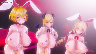 MMD Choco,Mel,Haato - vibrator and breast leaking milk