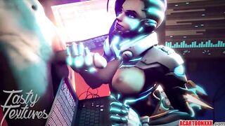 Cute Sombra fucking and jerking off big dick