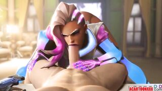 Cute Sombra fucking and jerking off big dick