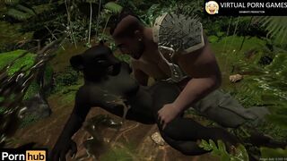 Hunter Fucks Black Panther in the Jungle 4K 60 FPS Animation