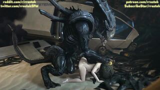 Samus Aran on a strange Alien Planet being fucked by Xenomorphs hardcore 3D Animation