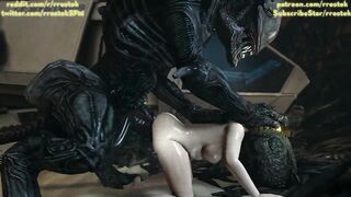Samus Aran on a strange Alien Planet being fucked by Xenomorphs hardcore 3D Animation