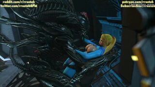 Samus Aran on a strange Alien Planet being fucked by Xenomorphs hardcore 3D Animation