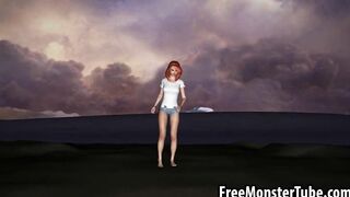Sexy 3D cartoon redhead babe getting fucked by a zombie